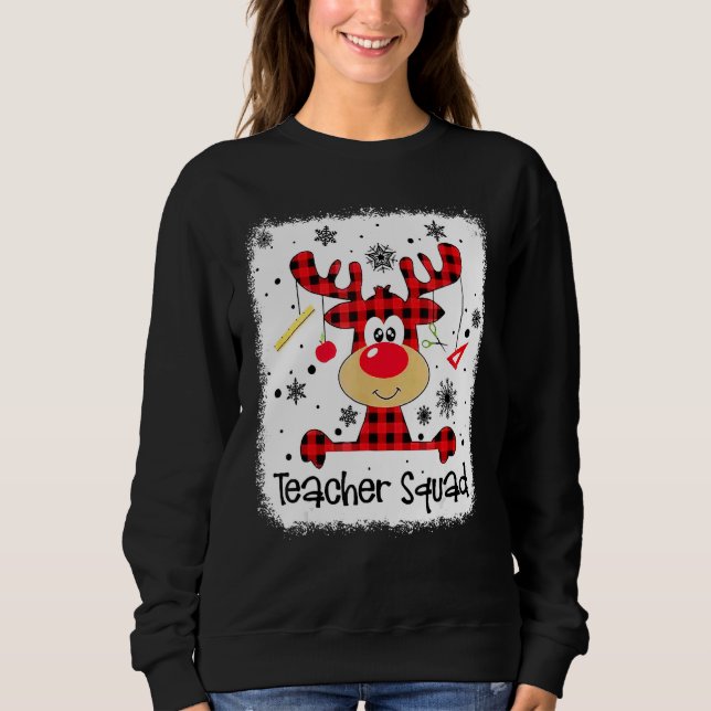 Teacher Squad Cute Red Plaid Reindeer Snow  Christ Sweatshirt (Vorderseite)
