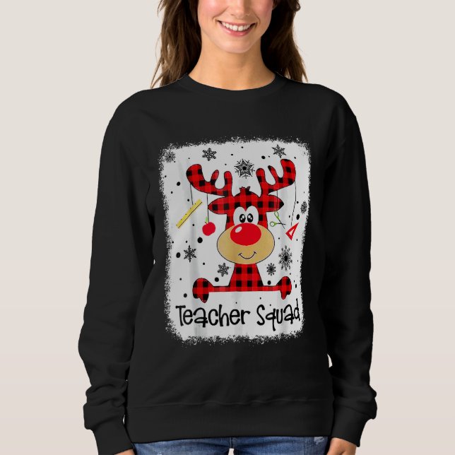 Teacher Squad Cute Red Plaid Reindeer Snow  Christ Sweatshirt (Vorderseite)