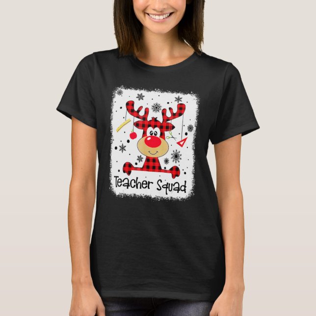 Teacher Squad Cute Red Plaid Reindeer Snow  Christ T-Shirt (Vorderseite)