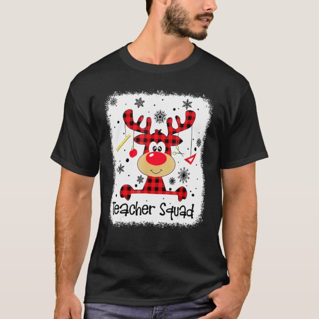 Teacher Squad Cute Red Plaid Reindeer Snow  Christ T-Shirt (Vorderseite)