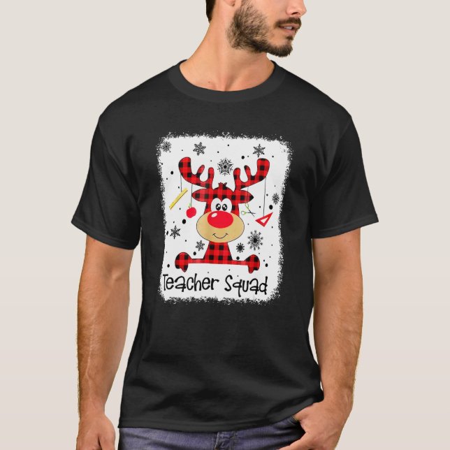 Teacher Squad Cute Red Plaid Reindeer Snow  Christ T-Shirt (Vorderseite)
