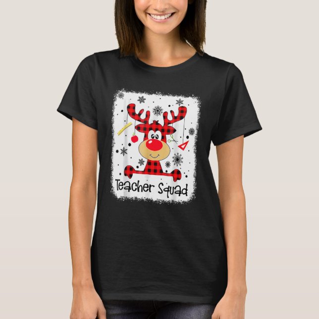 Teacher Squad Cute Red Plaid Reindeer Snow  Christ T-Shirt (Vorderseite)