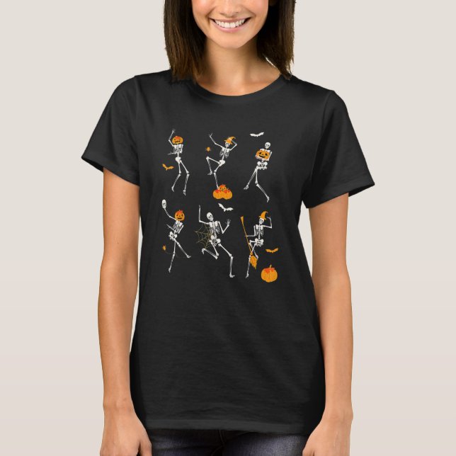 Teacher Squad Retro Halloween Skeleton Dance Pumpk T-Shirt (Vorderseite)