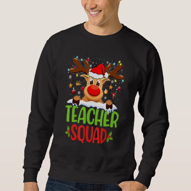 Teacher Squad Santa Reindeer Christmas Lights Xmas Sweatshirt (Vorderseite)