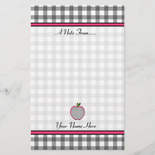Teacher Stationery - Charcoal Gingham Apple Briefpapier