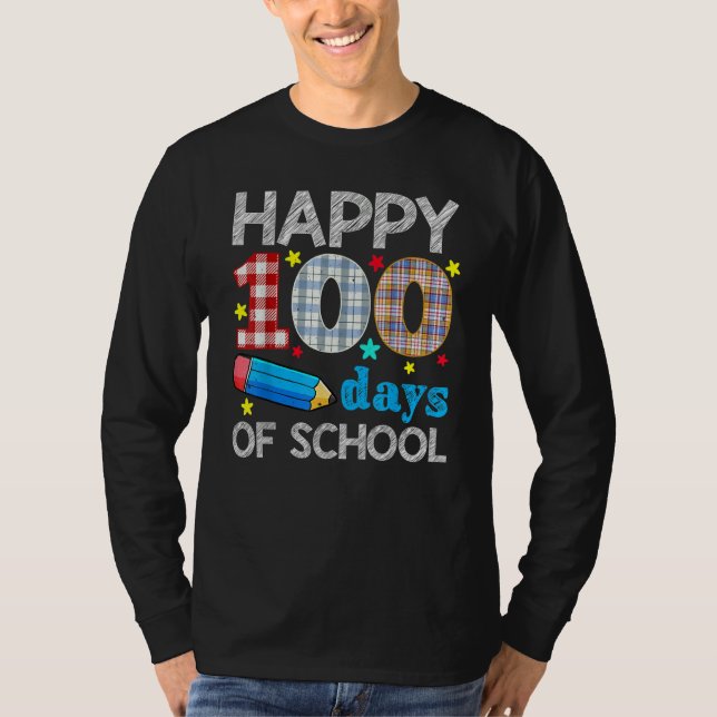 Teacher Student Plaid 100th Days Happy 100 Days Of T-Shirt (Vorderseite)