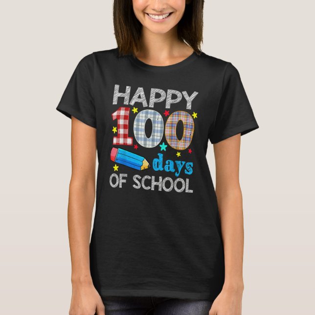 Teacher Student Plaid 100th Days Happy 100 Days Of T-Shirt (Vorderseite)