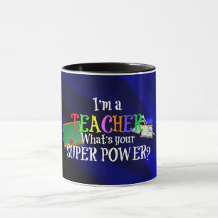 Teacher Super Power, farbenfrohe Banner Tasse