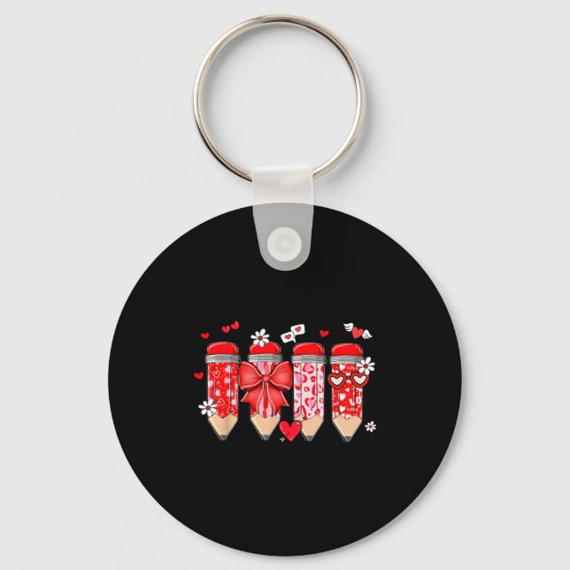 Teacher Valentine Coquette Bow Pencil Teacher Vale Schlüsselanhänger (Vorderseite)