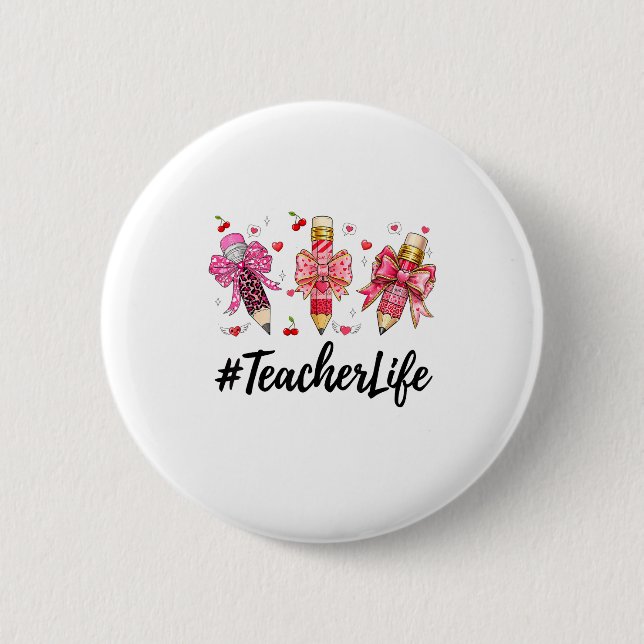 Teacher Valentine Coquette Bow Teacher Valentines  Button (Vorderseite)