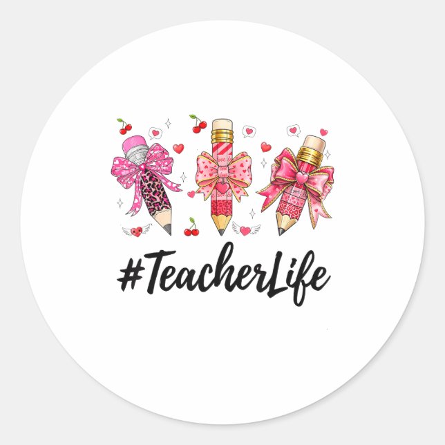Teacher Valentine Coquette Bow Teacher Valentines  Runder Aufkleber (Vorderseite)