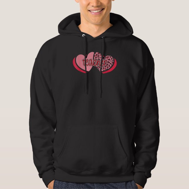 Teacher Valentine Hearts Leopard Funny Valentines  Hoodie (Vorderseite)