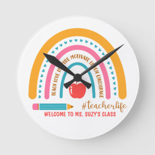 #Teacherlife Rainbow Personalisierte Klasse Runde Wanduhr