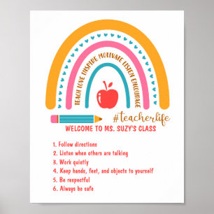 #Teacherlife Rainbow Personalisierte Klassenordnun Poster