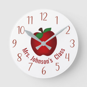 Teachers Apple Personalized Round Clock Runde Wanduhr