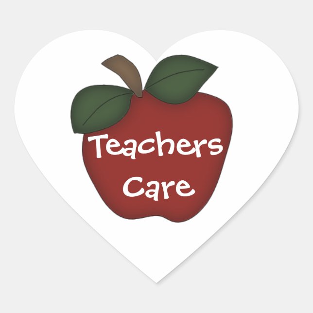 Teachers Care-Red Apple Heart Sticker (Vorderseite)