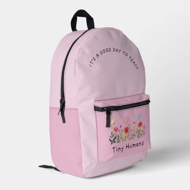 Teacher's Delight Backpack - Tiny Humans Edition Bedruckter Rucksack (Rückseitige Ecke links)