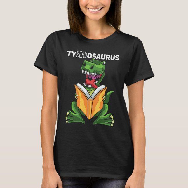 Teachersaurus Dinosaur Lesebuch Leser T-Shirt (Vorderseite)