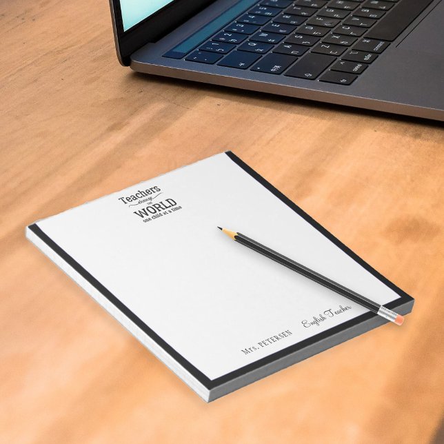 Teachname elegantes Zitat moderne schwarze Rahmen Notizblock (Von Creator hochgeladen)