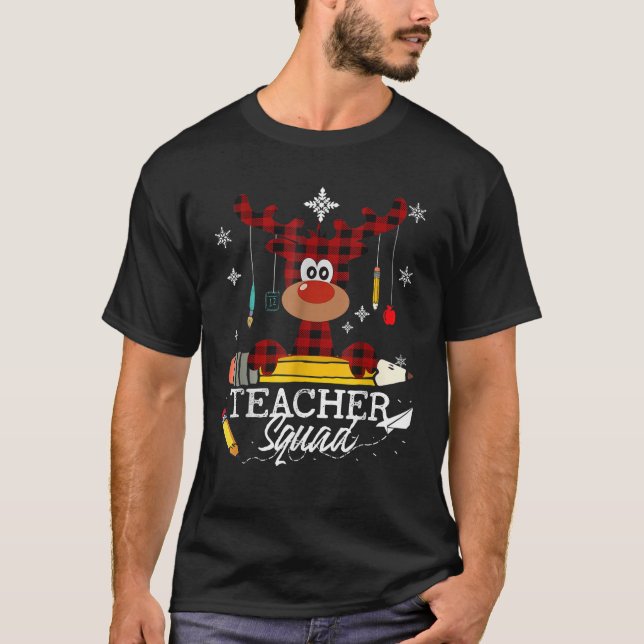TeachSquad Red Black Kariert Rudolph Reindeer Chr T-Shirt (Vorderseite)