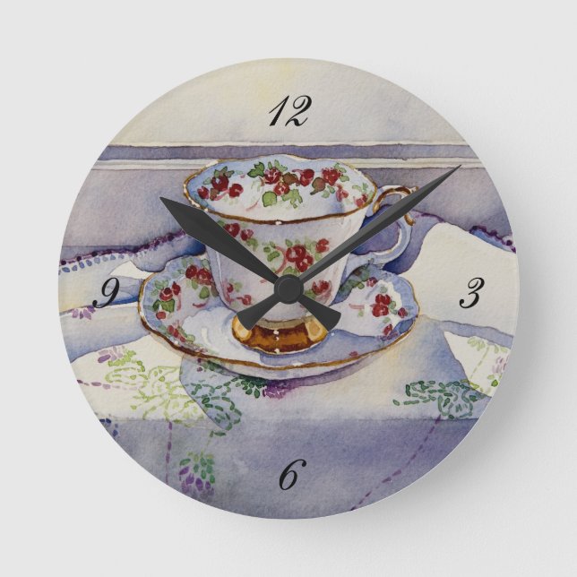 Teacup 1799 auf Leinen Runde Wanduhr (Vorderseite)