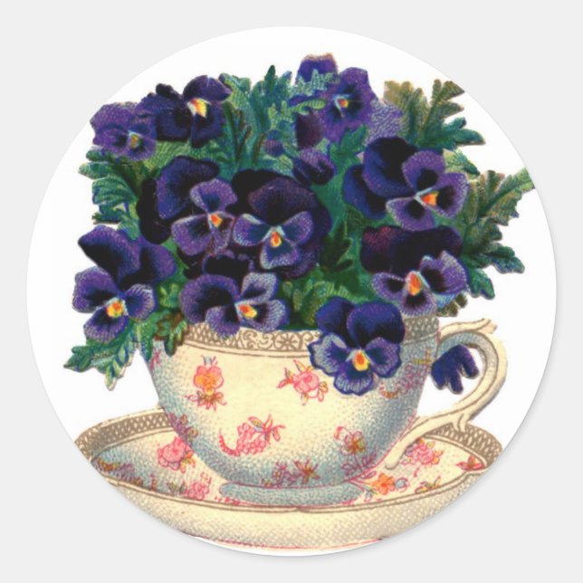 Teacup Blume Runder Aufkleber (Vorderseite)