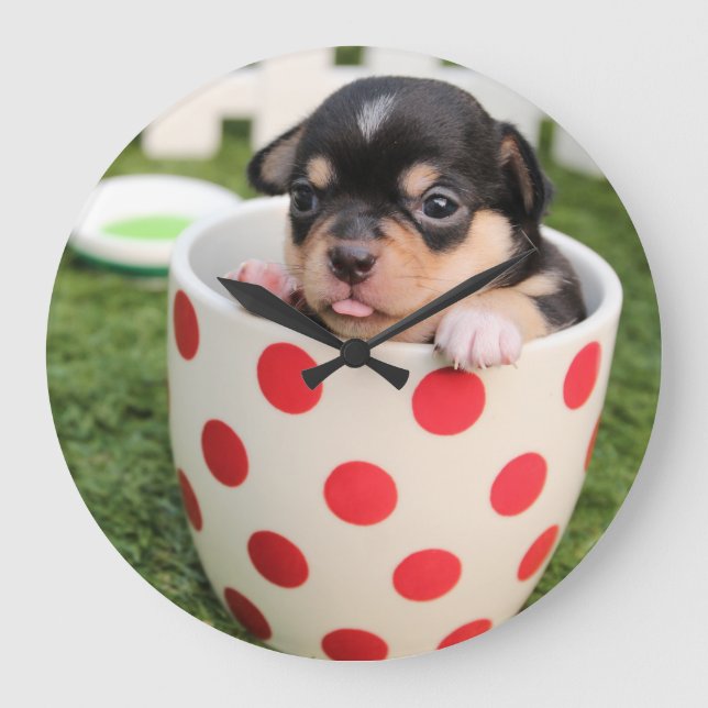 Teacup-Chihuahua-Welpe Große Wanduhr (Vorderseite)