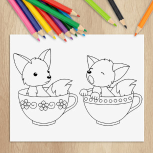 Teacup Foxes - Babys auf einer Cups-Farbseite Gummistempel