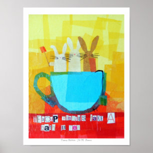 Teacup-Kaninchen nehmen ein Bad im Tee! Poster