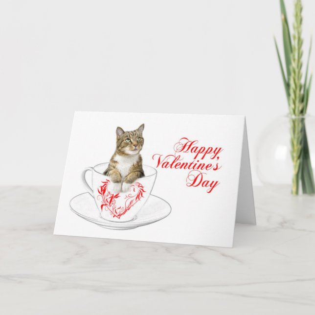 Teacup-Katzen-Valentinsgruß Feiertagskarte (Vorderseite)
