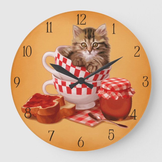 teacup kitty große wanduhr (Vorderseite)