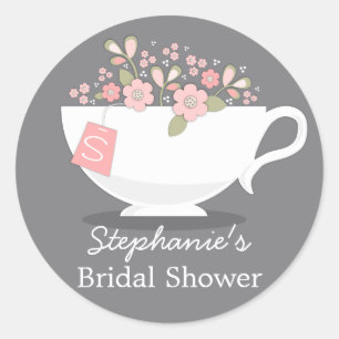 Teacup Pink Floral Monogram Brautparty Sticker