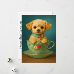 Teacup-Pudel moderne Puppy-Hundeporträt-Rosen-Kuns Feiertagskarte