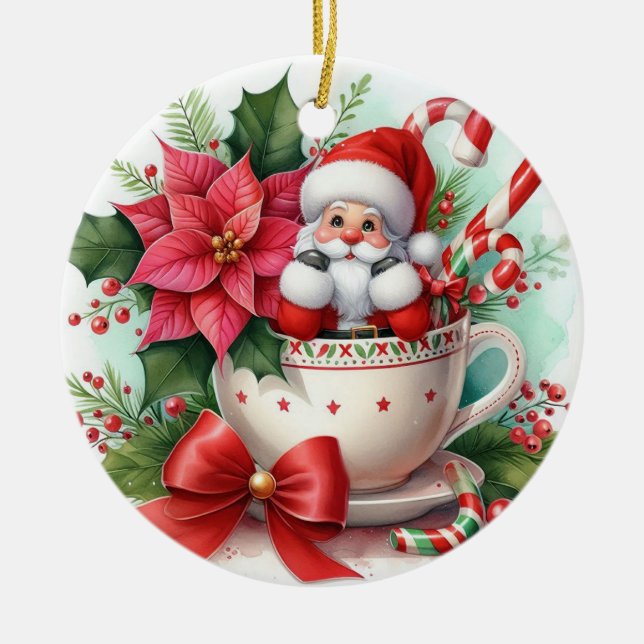 Teacup Santa 6 Keramik Ornament (Vorne)