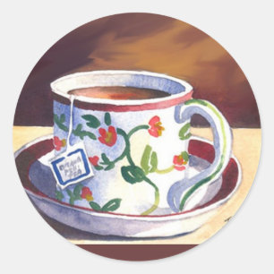 Teacup & Saucer mit Teabag Runder Aufkleber