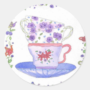 Teacup Stack Tea Time Runder Aufkleber