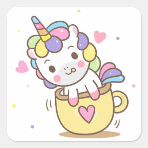 Teacup Unicorn Quadratischer Aufkleber