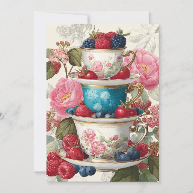 Teacup Whimsy | Berry Delight Einladung (Vorderseite)
