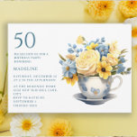 Teacup Yellow Blue Blumen 50. Geburtstag Einladung<br><div class="desc">50. Geburtstagsfeier mit einem hübschen kleinen Teekessel mit blauen und gelben Blumen. Diese Einladung kann gedruckt oder als digitale Einladung, mit Familie und Freunden über soziale Medien oder per E-Mail zu teilen gekauft werden. Kontaktieren Sie mich, um Hilfe bei Ihren Anpassungen zu erhalten oder um zusätzliche Matching oder Koordination von...</div>