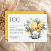 Teacup Yellow Blue Flowers 100. Geburtstag