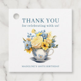 Teacup Yellow Blue Flowers 100. Geburtstag Geschenkanhänger