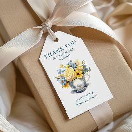 Teacup Yellow Blue Flowers 100. Geburtstag Geschenkanhänger