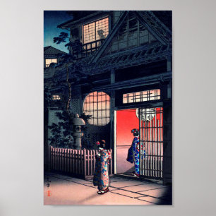 Teahouse at Night, Tsuchiya Koitsu, Holzschnitt Poster