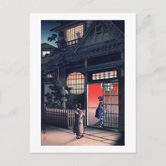 Teahouse at Night, Tsuchiya Koitsu, Holzschnitt Postkarte (Vorderseite)