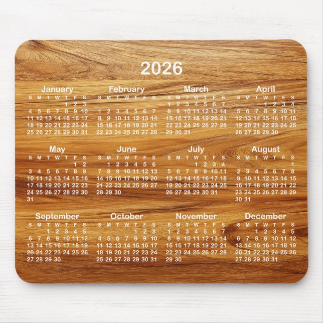 Teak and White 2026 Calendar Mousepad (Vorne)