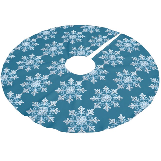 Teak White Light Blue Christmas Snowflake Polyester Weihnachtsbaumdecke (Schrägansicht)