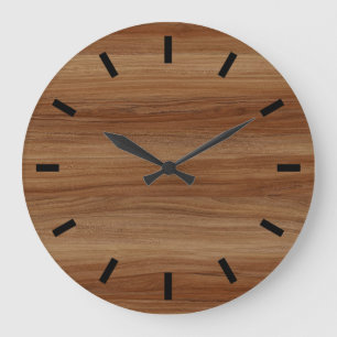 Teak Wood Look Modern Minimalistic  Große Wanduhr