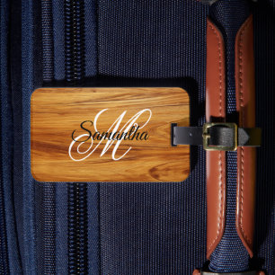 Teakholz-Bild mit elegantem Monogramm Gepäckanhänger
