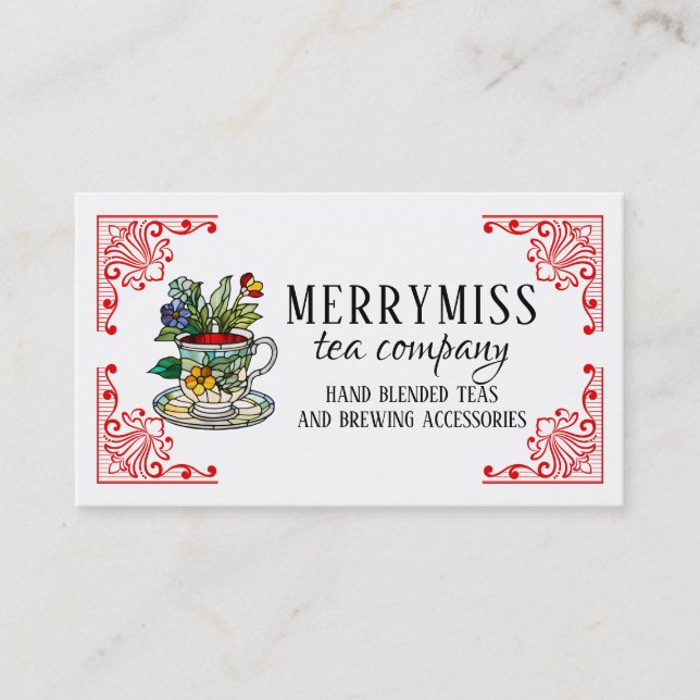 Teakup-Hand aus festgeklemmtem Glas Visitenkarte (Vorderseite)