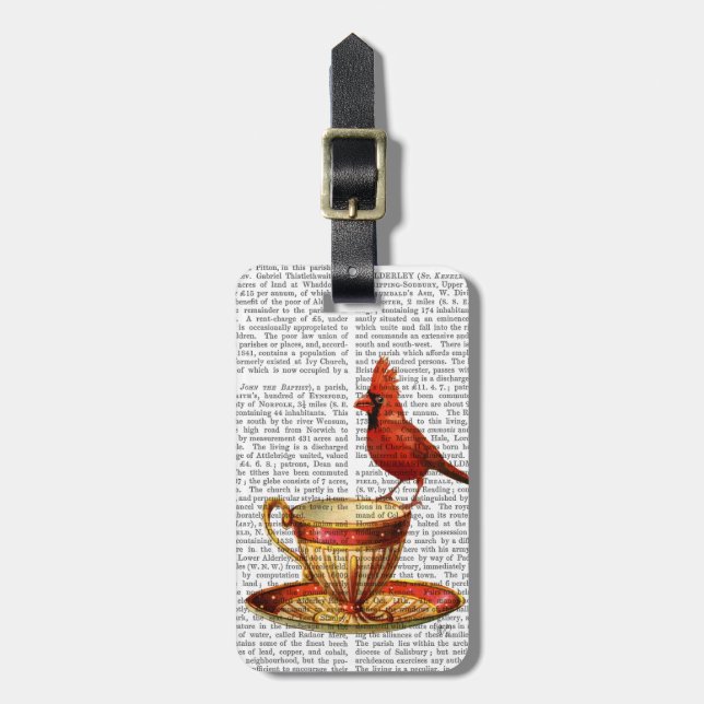 Teakup und roter Kardinal Gepäckanhänger (Vorderseite vertikal)